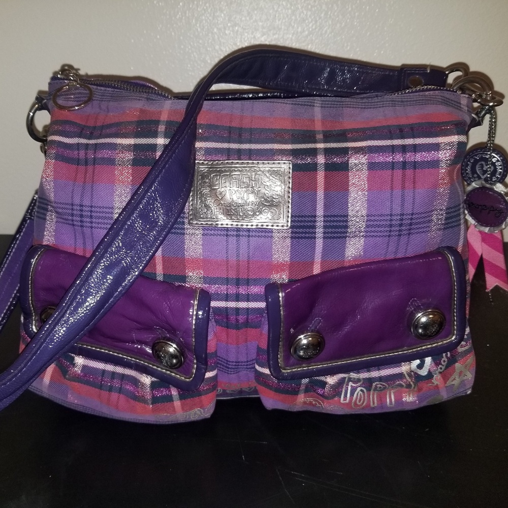 Coach pink/purple plaid shoulder bag